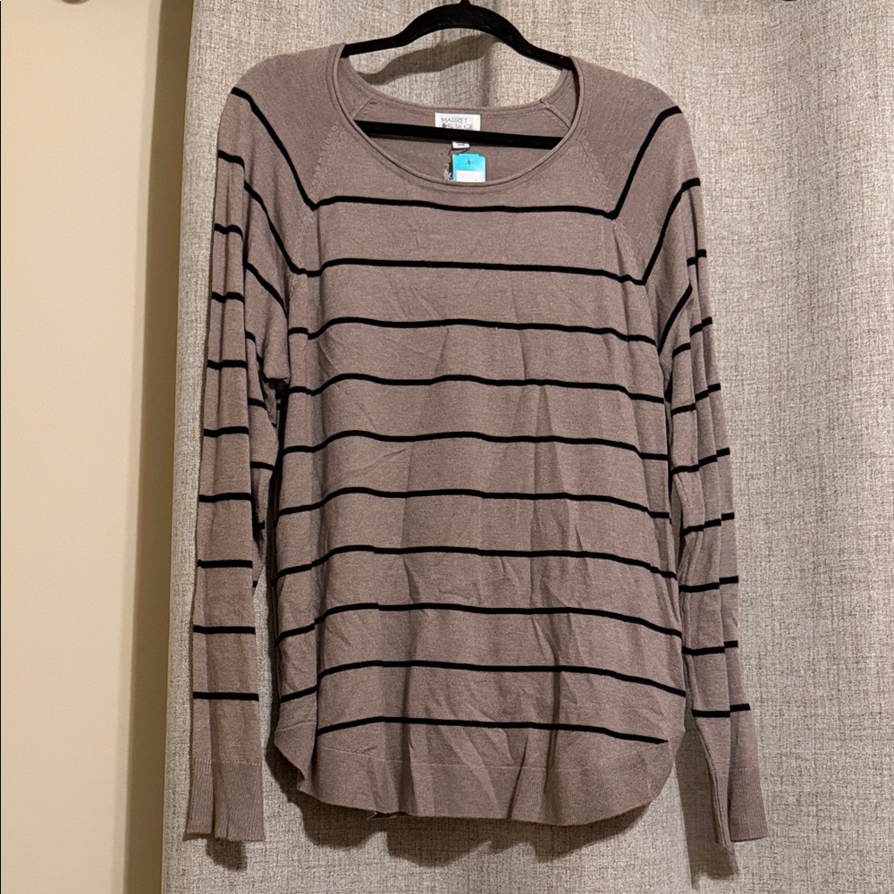 NWT Market & Spruce Brown Pullover with Black Stripes 2X